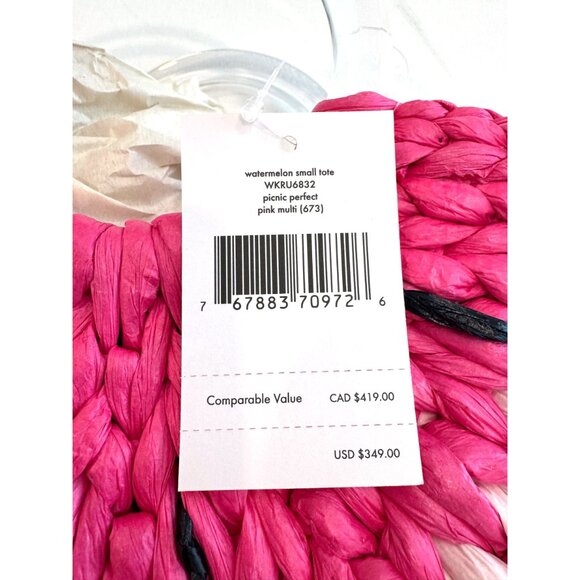 NWT Kate Spade New York Watermelon Small Tote Pink Multi Handwoven - Picture 3 of 7